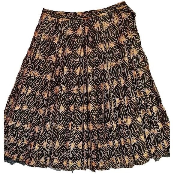 Vintage Zoe D India 100%‎ Silk Knee Length Black Gold Embroidered Skirt Small 26 - Picture 1 of 4
